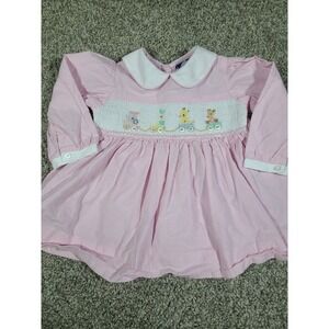 Vintage Carriage Boutiques Pink Gingham Hand-Smocked Animal Train Dress 6M